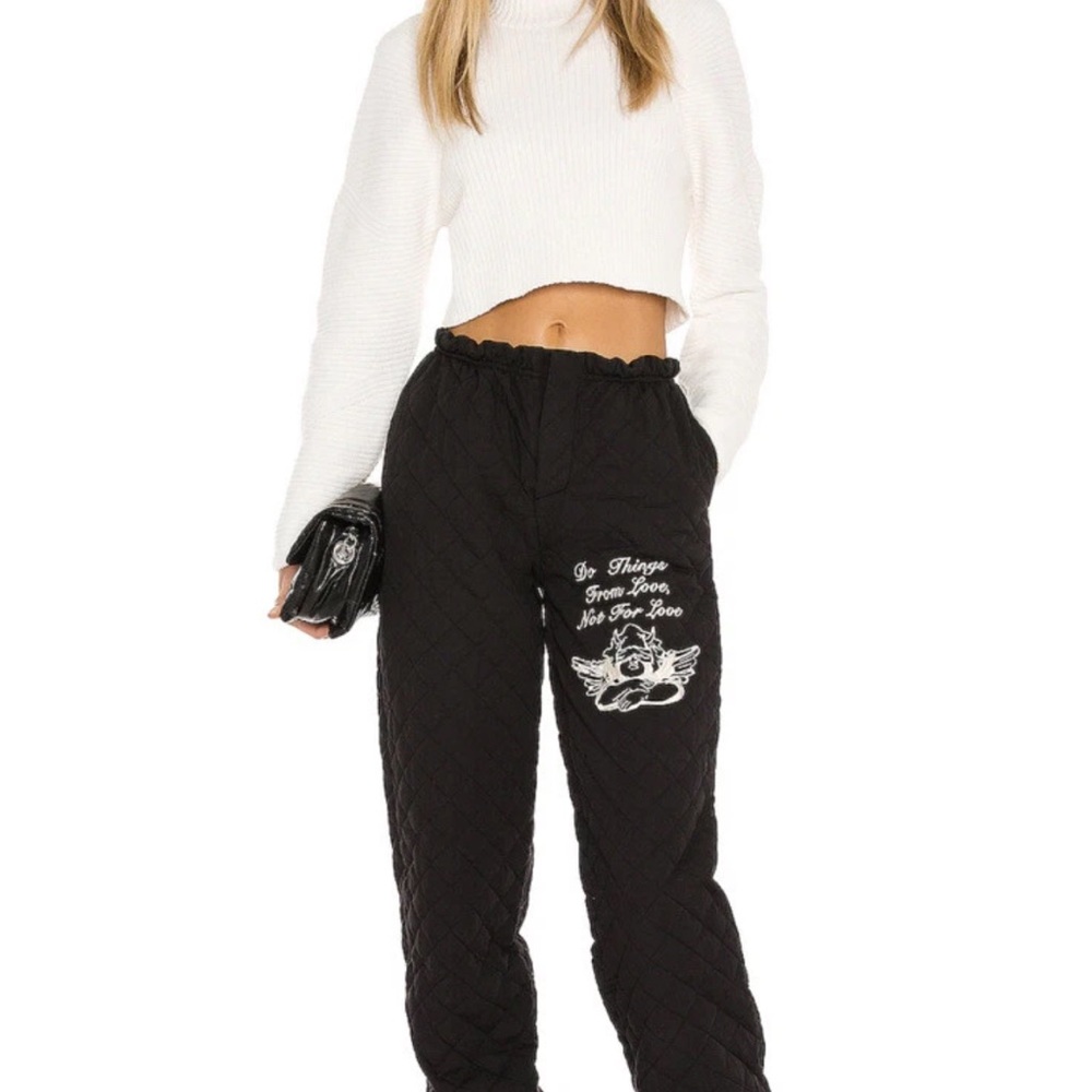 Boys Lie Black Quilted Jogger Pants with Embroidered Graphic